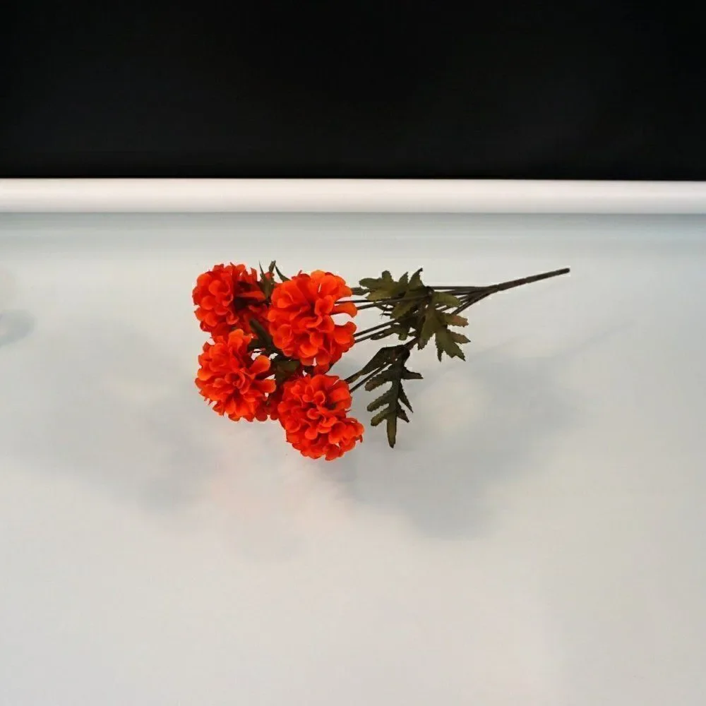Red Marigold Floral Bush Poly Silk Artificial 13 In
